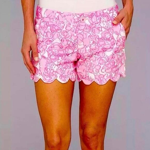 Lilly‎ Pulitzer Buttercup Shorts She's a Fox Pink 12 Scalloped Cottage Chic - Picture 2 of 11